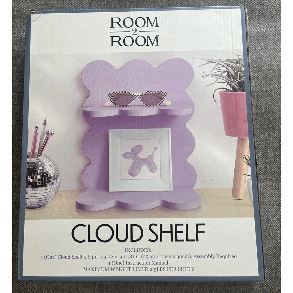 Room 2 Room Cloud Shape Wall Shelf Lavendar 10x5x13 Hanging Hardware Assembly